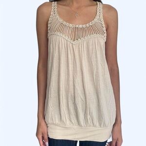 Vintage Twenty One Beige Crochet Detail Tank Top